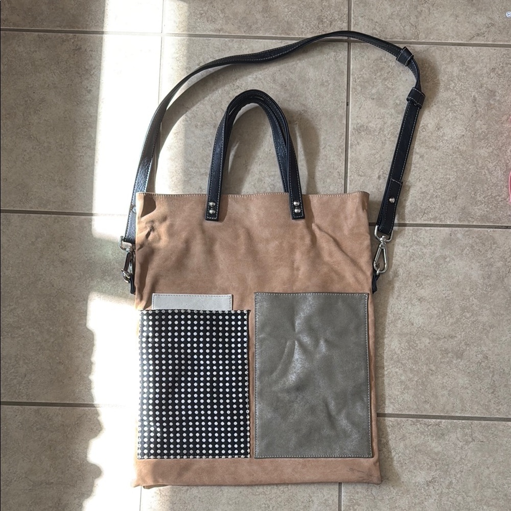 Tan and Black Messenger Bag with Adjustable Strap